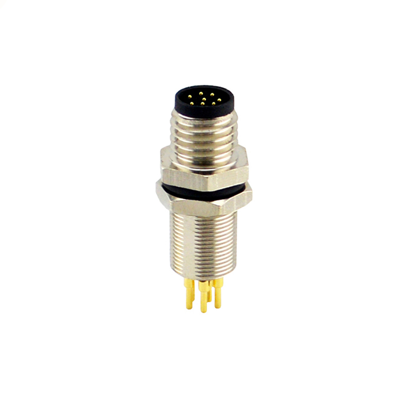 M8 8pins A code male straight rear panel mount connector,unshielded,insert,brass with nickel plated shell